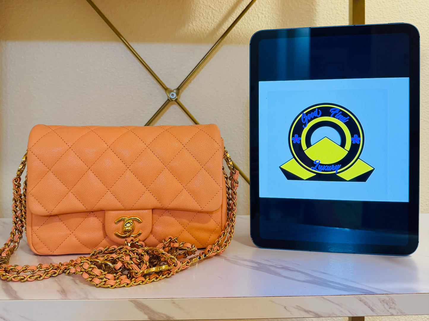 Chanel classic Peach Caviar crossbody bag (limited edition)